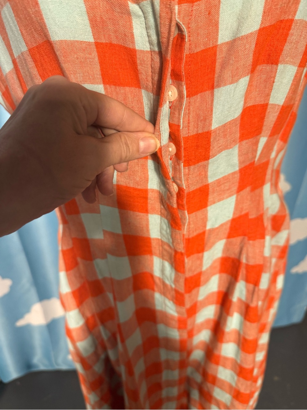 Boden checked orange and cream sleeveless midi dress, 10P - Picture 7 of 7